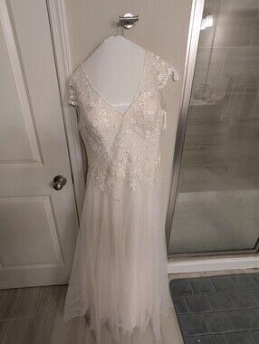 Blush Lace A-Line Bridal Gown with Tulle Skirt